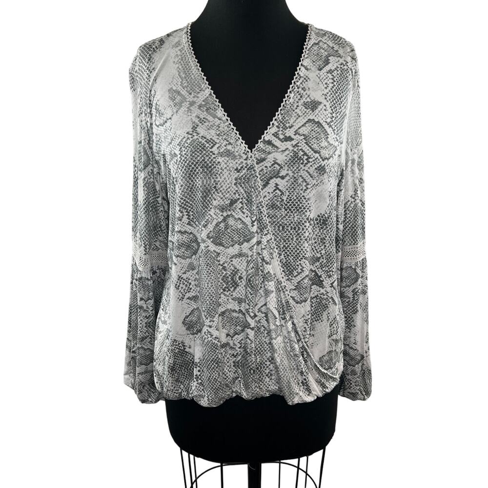 Haute Hippie Tribe Malia White Gray Top Snakeskin Surplice Neck Size Medium M